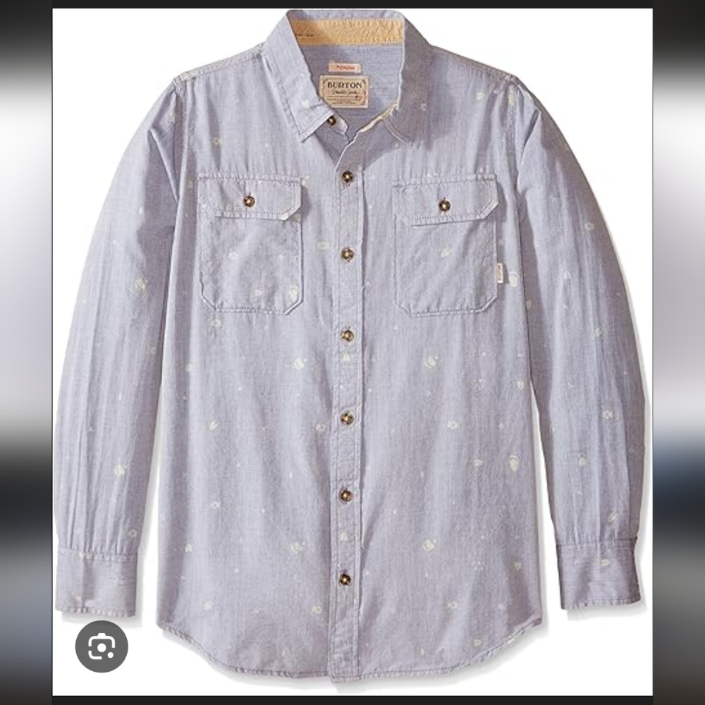 Burton Boys Button-Down Shirt Light Blue Medium Cotton Made In USA Outdoors